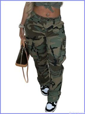 Plus Size Camo Cargo Pants High Waisted Baggy Joggers with Pockets
